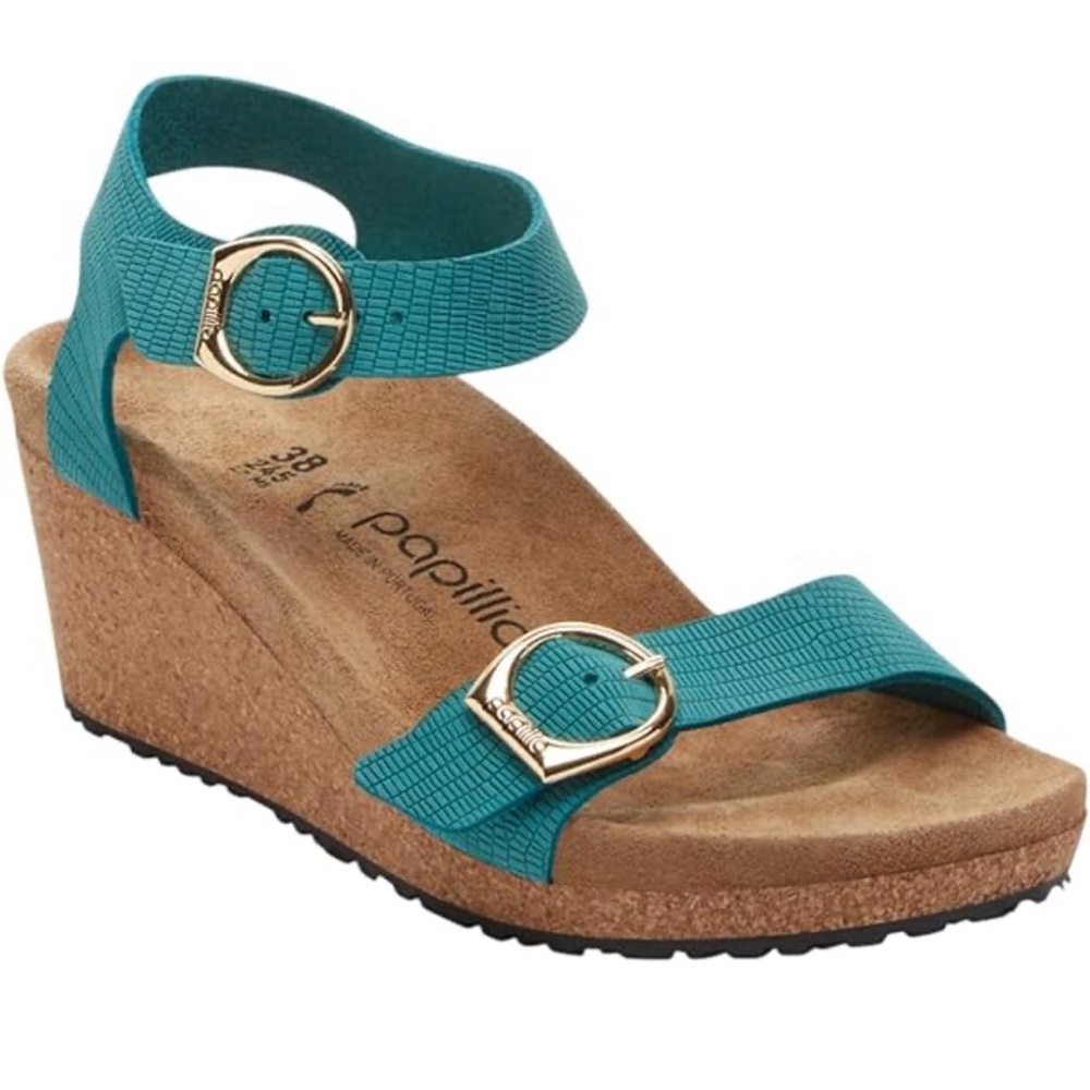 Papillio by Birkenstock Soley Embossed Ankle Strap Wedge Sandal Size US 6 EUR 37